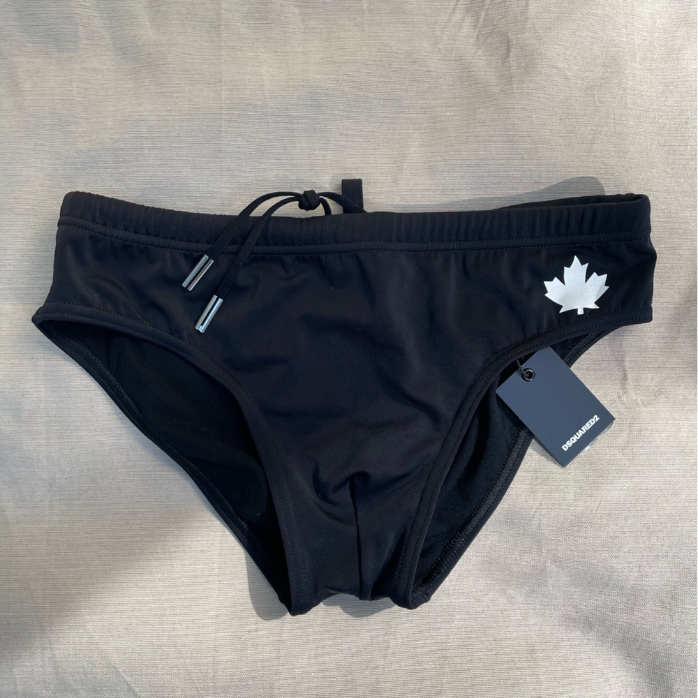 Black Swim briefs slip Dsquared2 with Maple Leaf Logo size XS IT 46
